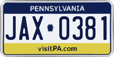 PA license plate JAX0381