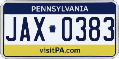 PA license plate JAX0383