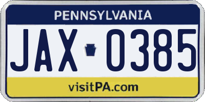 PA license plate JAX0385