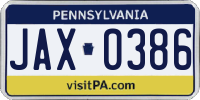 PA license plate JAX0386