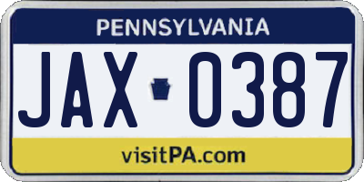 PA license plate JAX0387