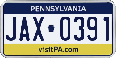 PA license plate JAX0391