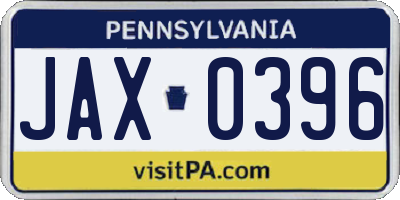 PA license plate JAX0396
