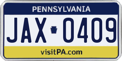 PA license plate JAX0409
