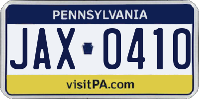 PA license plate JAX0410