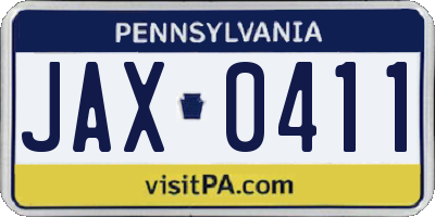 PA license plate JAX0411