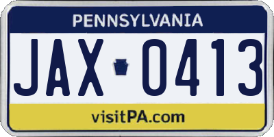 PA license plate JAX0413