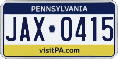 PA license plate JAX0415