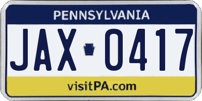 PA license plate JAX0417