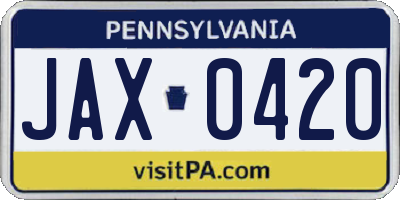 PA license plate JAX0420
