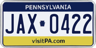 PA license plate JAX0422
