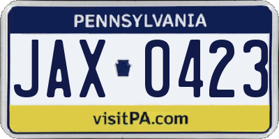PA license plate JAX0423