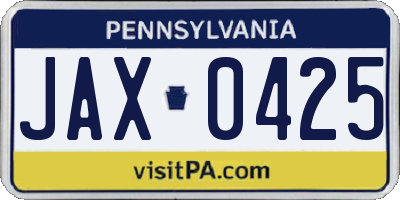 PA license plate JAX0425