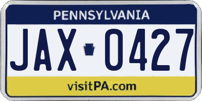 PA license plate JAX0427