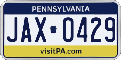 PA license plate JAX0429