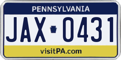PA license plate JAX0431