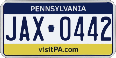 PA license plate JAX0442