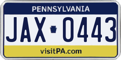 PA license plate JAX0443