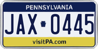 PA license plate JAX0445