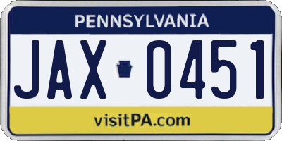 PA license plate JAX0451