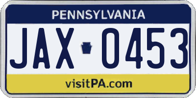 PA license plate JAX0453