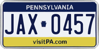PA license plate JAX0457