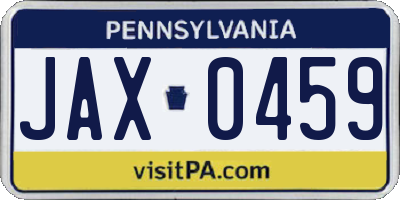 PA license plate JAX0459