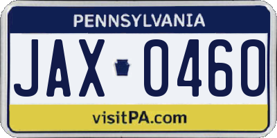 PA license plate JAX0460