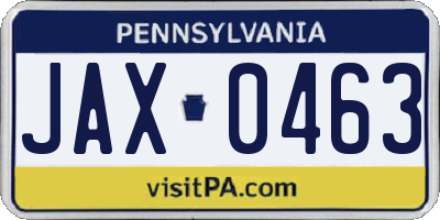 PA license plate JAX0463