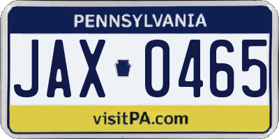 PA license plate JAX0465