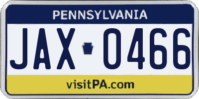 PA license plate JAX0466
