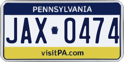 PA license plate JAX0474