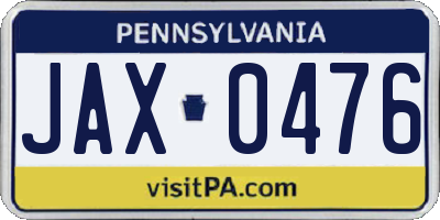 PA license plate JAX0476