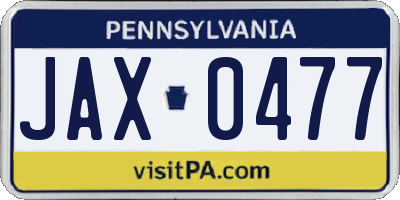 PA license plate JAX0477