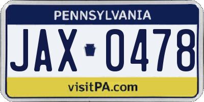 PA license plate JAX0478
