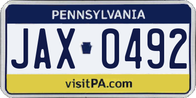 PA license plate JAX0492