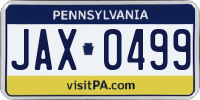 PA license plate JAX0499
