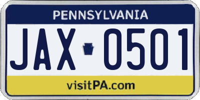 PA license plate JAX0501