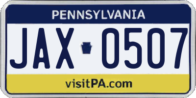 PA license plate JAX0507