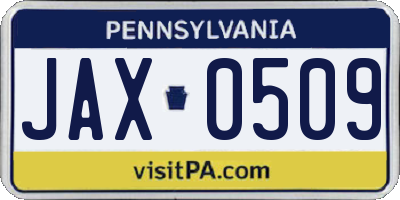 PA license plate JAX0509