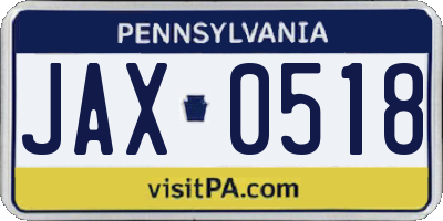PA license plate JAX0518