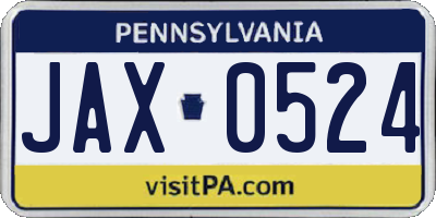 PA license plate JAX0524