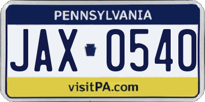 PA license plate JAX0540