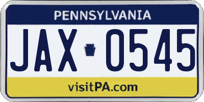 PA license plate JAX0545