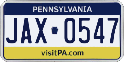 PA license plate JAX0547