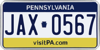 PA license plate JAX0567
