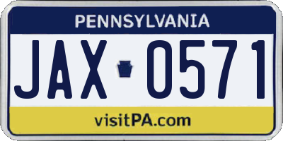 PA license plate JAX0571