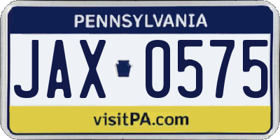 PA license plate JAX0575