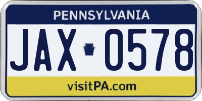 PA license plate JAX0578