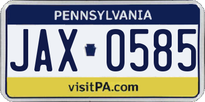 PA license plate JAX0585